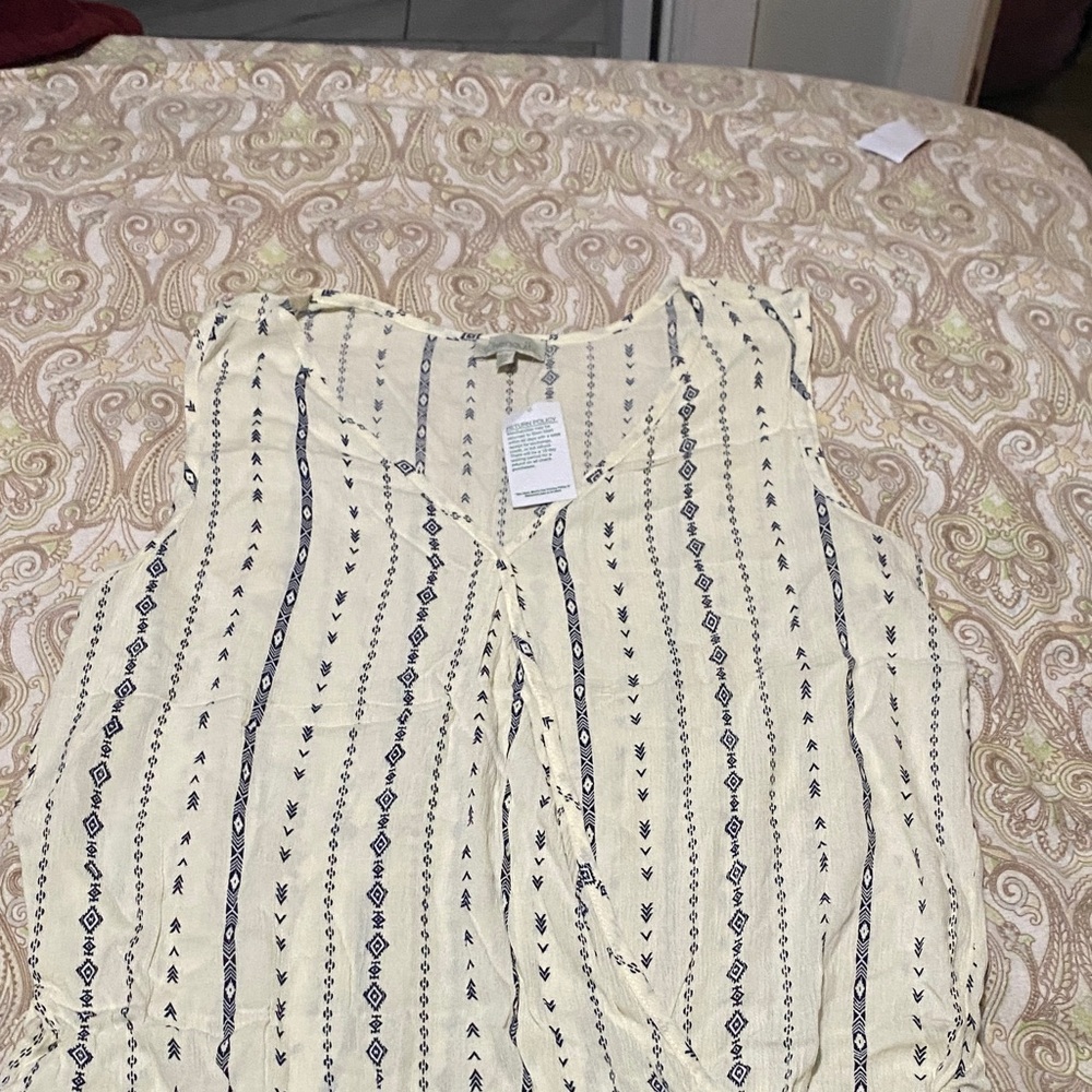 Chenault Cream and Blue Patterned Top